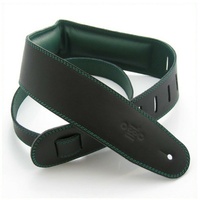 DSL Padded Garment Leather Guitar Strap 2 1/2" Black/Green Hand Made Australia