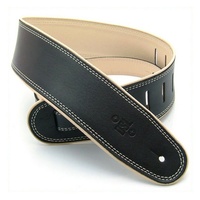 DSL Premium Leather Guitar Strap 2.5 inches Rolled Edge Black / Beige