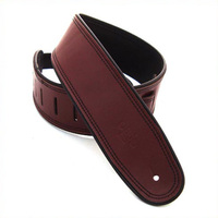 DSL 2.5" Rolled Edge garment Leather Guitar Strap - Maroon/Black
