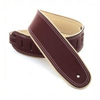 DSL Premium Leather Guitar Strap 2.5" Maroon/Beige Roll Edge