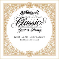 D'Addario J3105 Rectified Classical Guitar Single String, Hard Tension, Fifth String
