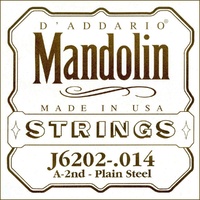 D'Addario J6202 Plain Steel Mandolin Single String, .014 - Second String A