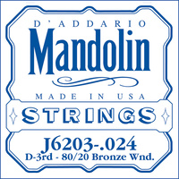 D'Addario J6203 80/20 Bronze Wound Mandolin Single String, .024