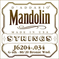 D'Addario J6204 80/20 Bronze Wound Mandolin Single String, .034