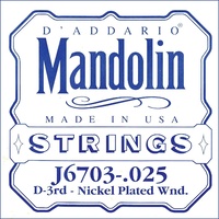 D'Addario J6703 Nickel Mandolin Single String, .025 Third String - D