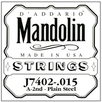 D'Addario J7402 Plain Steel Mandolin Single String, Second  String, ( A )  .015