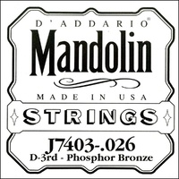 D'Addario J7403 Phosphor Bronze Mandolin Single String, Third String, .026 - D