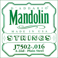 D'Addario J7502 Plain Steel Mandolin Single String, Second String, .016