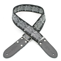 DSL Jacquard Weaving PAIS BLACK Guitar Strap Hand Made in Australia Leather Ends
