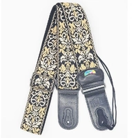 NVE jacquard guitar strap Leather Ends with built in pick holder Yellow Grey