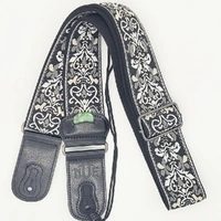 NVE jacquard black white guitar strap Leather Ends with built in pick holder 