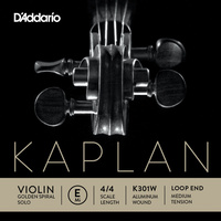 D'Addario Kaplan Golden Spiral Solo Loop End Violin Single E String, 4/4 Scale, Medium Tension