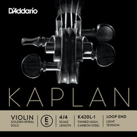 D'Addario Kaplan Golden Spiral Solo Loop End Violin Single E String, 4/4 Scale, Light Tension