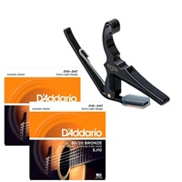 Kyser 6-String Acoustic Guitar Capo with 2 sets of D'addario EJ10 Strings 10-47
