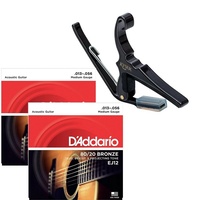 Kyser 6-String Acoustic Guitar Capo with 2 sets of D'addario EJ12 Strings 13-56