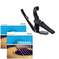 Kyser 6-String Acoustic Guitar Capo with 2 sets of D'addario EJ16 Strings 12-53