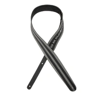 D'Addario Deluxe Leather Guitar Strap, Racing Stripes, Grey with Black Stripes