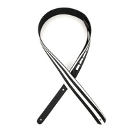 D'Addario Deluxe Leather Guitar Strap, Racing Stripes, White with Black Stripes