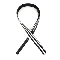 D'Addario Deluxe Leather Guitar Strap, Racing Stripes, White with Black Stripes