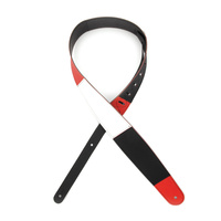 D'Addario Deluxe Leather Guitar Strap, Horizontal Stripe, Black Red and White