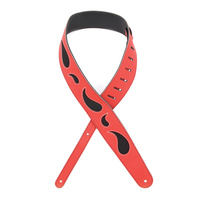 D'Addario Deluxe Leather Guitar Strap, Paisley Window, Red with Black