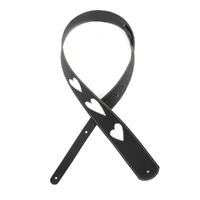 D'Addario Deluxe Leather Guitar Strap, Heart Icon Patches, Black with White