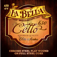 La Bella Elite Series Flat Wound Chrome Steel  4/4 Cello Strings  Set