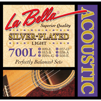 1 Pack La Bella Silver-Plated Acoustic Guitar Strings 700L  Light Gauge 9 - 50