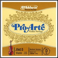 D'Addario Pro-Arte Violin Single Silver Wound D String 4/4 Scale Medium Tension