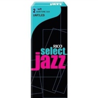 Rico Select Jazz Baritone Sax Reeds, Unfiled, Strength 2 Soft,  5-pack