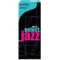 Rico Select Jazz Baritone Sax Reeds, Unfiled, Strength 4 Medium,    5-pack
