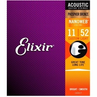 Elixir Nanoweb 11 - 52 Phosphor Bronze Acoustic Guitar Strings - 16027 