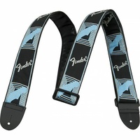 Fender 2" Monogrammed Guitar Strap with Fender Logo, Black / Light Grey / Blue 