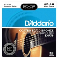 D'Addario EXP36 Coated NY Steel 80/20 Bronze Acoustic Guitar Strings 12-string