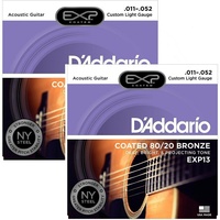 D'Addario x 2 EXP13 Coated 80/20 Bronze cus/Light Acoustic Guitar Strings 11-52