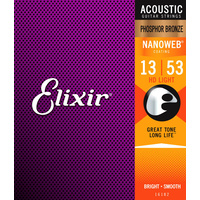 Elixir Nanoweb 13 - 53 Phosphor Bronze Acoustic Guitar Strings - 16182 HD Light