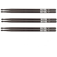 Vic Firth Nova 5A Black Wood Tip American Hickory Drumsticks ,  3 Pairs