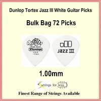 Jim Dunlop 478R1.00 Tortex White Jazz III Guitar Picks 1.00mm, 72 Bulk Bag 478R