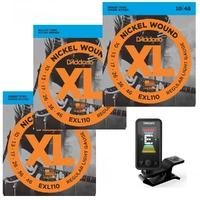 D'addario Eclipse Clip-On Tuner 3 x D addario EXL110 Electric Strings