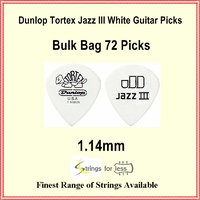 Jim Dunlop 478R1.14 Tortex White Jazz III Guitar Picks 1.14mm, 72 Bulk Bag 478R