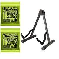 Electric Accessory  Pack 2 x Ernie Ball Strings regular Slinky  Guitar Stand 