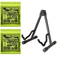 Electric Accessory Pack 2 x Ernie Ball Strings regular Slinky Guitar Stand