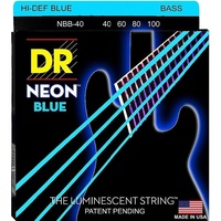  DR Strings Hi-Def Coated NEON Blue Light  Electric Bass Guitar Strings 40 - 100