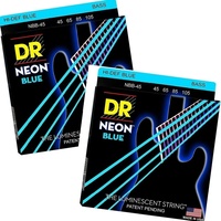 2 sets DR Strings Hi-Def Coated NEON Blue  Electric Bass Guitar Strings 45 - 105