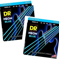 2 x DR Strings NBB5-45 K3 NEON Blue Medium 5-String Electric Bass Strings 45-125