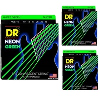3 sets  DR Strings Hi-Def NEON Green Coated Med 10 - 46 Electric Guitar Strings 
