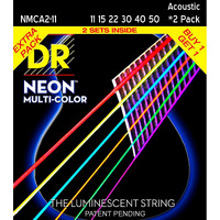 DR Strings Hi-Def NEON Multi-Color Acoustic Guitar Strings (11-50) 2 Pack