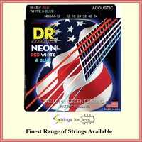 DR Strings USA Flag Hi-Def NEON Red White & Blue Acoustic Guitar Strings 12-54