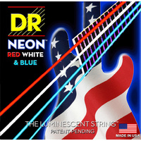  DR Strings Hi-Def NEON Red White & Blue Electric Bass Guitar Strings 45 - 105