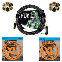 D'Addario EXL110 Electric Guitar Strings + Guitar Cable + Picks Bundle